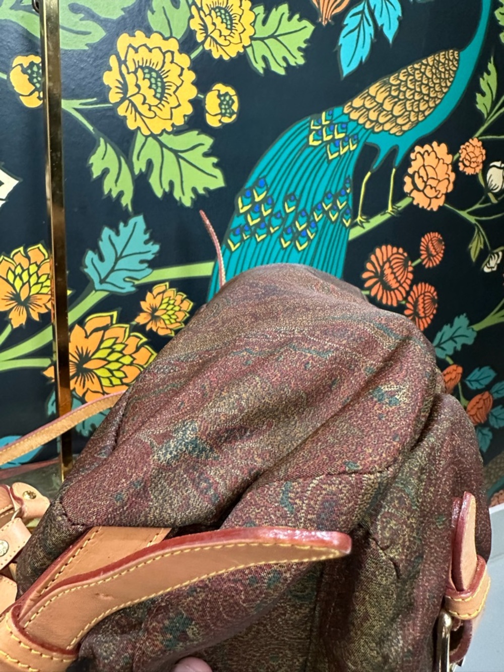 Etro Milano Vintage Paisley Backpack Leather Trim Boho Luxury Italy - Picture 11 of 13